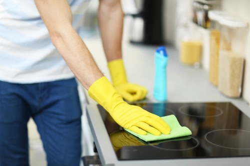 Window cleaner working on Highbury property access challenges and upper-floor glass