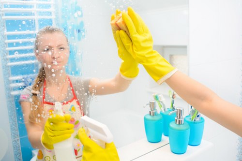 Local cleaner carrying out regular cleaning in a Highbury flat building